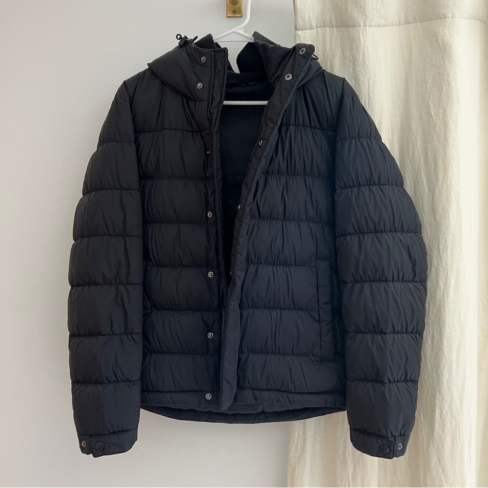 Uniqlo XS Black Puffer Down Jacket with Hood